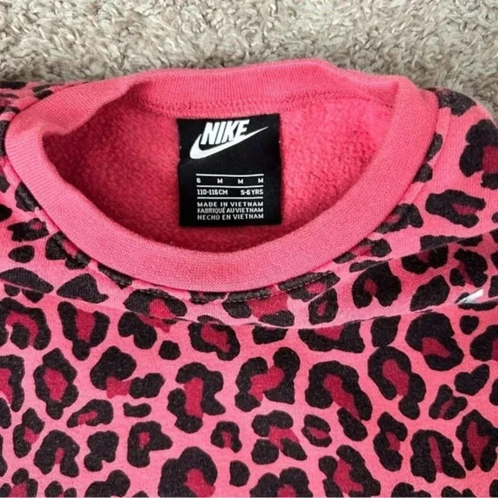 Nike I Kids Girls Pink‎ Black Leopard Print Crewneck Sweatshirt I Size M (6/8)